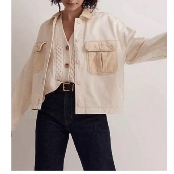 Madewell Jackets & Blazers - Madewell Cream Denim Jacket with Corduroy Accents
